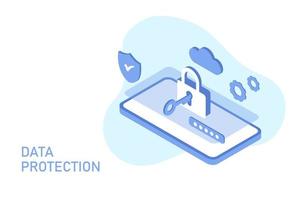 Cyber security and data protection privacy concept. Secure data management and protect data from hacker attacks and padlock icon to internet technology networking vector illustration
