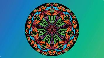 brightly colored mandala of geometric shapes on a gradient color background vector