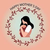 Mother and son embraced on a gradient background with a floral circle vector