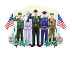 U.S. independence day group of soldiers saluting the united states vector