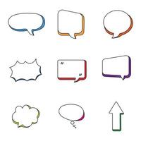 conjunto de texto de burbuja de voz, cuadro de chat, diseño de ilustración de vector de dibujos animados de esquema de cuadro de mensaje. estilo de doodle de globo del símbolo de signo de pensamiento.