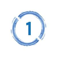 number 1 in Watercolor blue circle on white background. vector