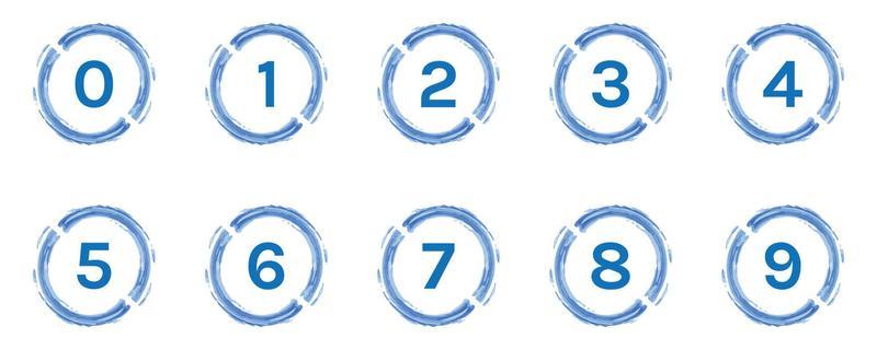 set of number 0 to 9 in Watercolor blue circle on white background.