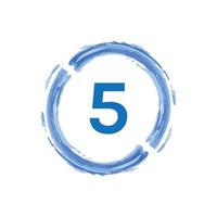 number 5 in Watercolor blue circle on white background. vector