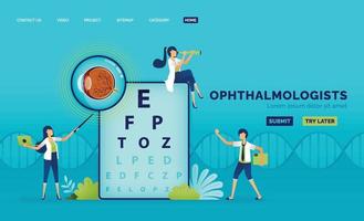 Optical health illustration of ophthalmologist explains damaged part of retina using eye anatomy and snellen. Can be used to landing page, web, website, poster, mobile apps, brochure, ads, flyer, card vector