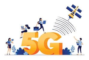 Illustration design of activities easier with speed of 5g lte internet network connected to satellite. Vector can be used to landing page, web, website, poster, mobile apps, brochure ads, flyer, card