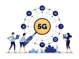 diseño de ilustración de la red de Internet 5g para procesar redes de datos para la eficiencia del motor de búsqueda. el vector se puede utilizar para la página de destino, la web, el sitio web, el afiche, las aplicaciones móviles, los anuncios de folletos, el volante, el negocio