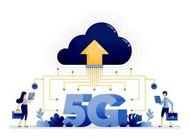 diseño ilustrativo de la tecnología de Internet en la nube 5g para una carga y recopilación de datos más estructurada y eficiente. el vector se puede utilizar para la página de destino, la web, el sitio web, el afiche, las aplicaciones móviles, los anuncios, el volante, la tarjeta