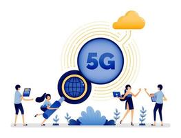 diseño ilustrativo de 5g conectado a internet, motores de búsqueda, nube para facilitar el trabajo y las actividades de comunicación. el vector se puede utilizar para la página, la web, el sitio web, el afiche, las aplicaciones móviles, los anuncios, el volante, la tarjeta