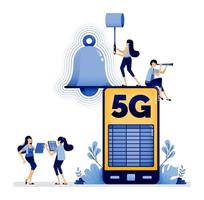 diseño ilustrativo de Internet 5g conectado a actividades móviles y diarias como alarmas y recordatorios de horarios. el vector se puede utilizar para web, sitio web, afiche, aplicaciones móviles, anuncios, volante, tarjeta de visita