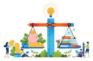 Education illustration of learning costs that become more equitable and accessible for every level of society become more educated. Landing page, web, website, banner, ads, card, apps, brochure, flyer vector