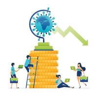 Vector illustration of downturn in world economy and recession during covid 19 pandemic. Slowdown in the financial and trade sectors. Can be used for landing page, web, website, banner, business card,