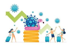 Illustration design of holiday trend increasing in covid-19 virus pandemic. Omicron and deltacron variants. Tourism sector profit and recovery. Can be used for landing page, web, website, banner, apps