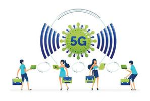 Illustration of acceleration of development 5g network due covid-19 pandemic for social distancing and prevention of transmission. Can be used for landing page, web, website, banner, business card vector