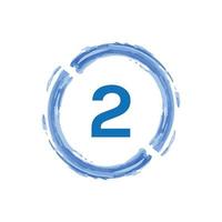 number 2 in Watercolor blue circle on white background. vector