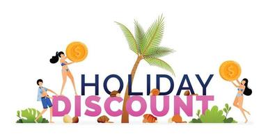 Vector illustration of holiday sale program discount ticket purchases for summer vacations to tropical beaches. Design can be used to web, website, poster, mobile apps, brochure ads, flyer, business