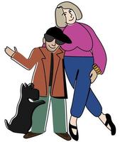 Vector isolated illustration of couple with a dog.