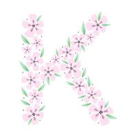 alfabeto botánico floral. letra de monograma dibujada a mano vintage k. carta con plantas y flores. letras vectoriales aisladas en blanco vector