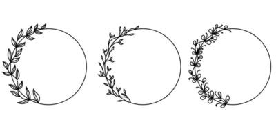 Collection of geometric vector floral frames. Borders decorated with hand drawn delicate flowers, branches, leaves, blossom. Vector illustration