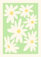 Retro groovy flower print with daisy illustration. Vector floral poster