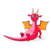 Funny cartoon little red sitting dragon. Vector illustration. Isolated on white background.