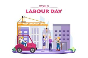 Happy Labour day On 1 May vector illustration. Engineers and builders are planning work on a construction site. Construction workers are working on building in Labour Day.