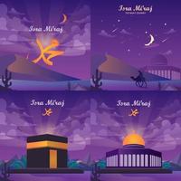 Isra and mi'raj arabic calligraphy - mean, Prophet Muhammad's Night Journey. Flat vector template