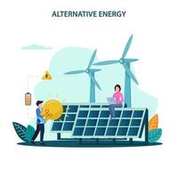 Ilustración de vector de energía alternativa. idea de ecología frinedly power, aplicación de energía de ciudad verde