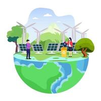 World Environment Day with People caring for the earth. save planet flat vector illustration