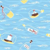 Seamless sea pattern with floating message bottles vector