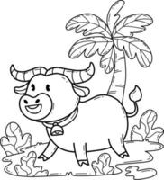 animals coloring book alphabet. Isolated on white background. Vector cartoon buffalo.