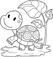 animals coloring book alphabet. Isolated on white background. Vector cartoon tortoise.