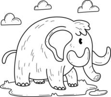 alfabeto de libro para colorear de animales. aislado sobre fondo blanco. mamut de dibujos animados de vector. vector