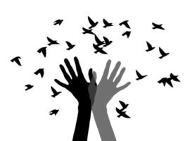 Silhouette of two hands and the birds vector