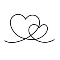 A continuous drawing of a love sign with two hearts vector