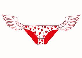 Women's panties in hearts with wings.Cute funny vector illustration.