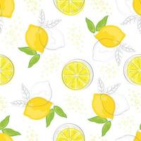 Seamless pattern with hand drawn lemons. Citrus fruits on a transparent background. Background for textiles, kitchen utensils and wrapping paper, background for site vector