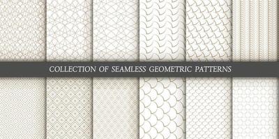 Set of 6 vector seamless patterns. Ornamental gold patterns on a white background