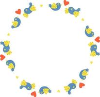 Round frame with birds and heart. Vector illustration. Round frame for decor, design, print, napkins