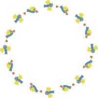 Round frame with blue-yellow birds. Vector illustration. Round frame for decor, design, print, napkins