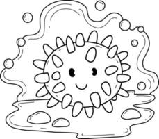 animals coloring book alphabet. Isolated on white background. Vector cartoon sea urchin.