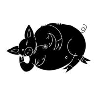 a contented fat pig lies with a flower in his mouth vector