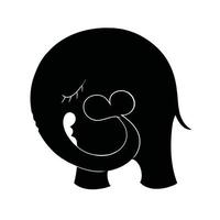 Elephant silhouette with heart. vector