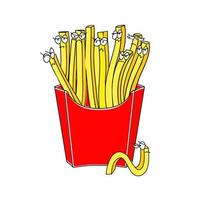 papas fritas. ilustración divertida sobre el tema de la comida rápida