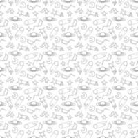 patrón cósmico de galaxia sin fisuras con planetas, estrellas y cometas. ilustración de dibujos animados dibujados a mano de vector infantil en estilo escandinavo simple. pastel aislado en un fondo blanco.