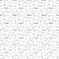 Galaxy cosmic seamless pattern with planets, stars and comets. Childish vector hand drawn cartoon illustration in simple scandinavian style. Pastel isolated on a white background.