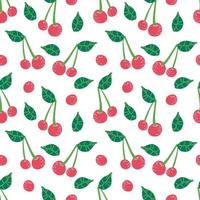 Cherry seamless vector pattern repeating background with summer fruit, berry use for fabric gift wrap packaging. Berries fruit summer background