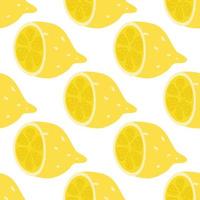 Abstract half lemon vector seamless pattern. Endless texture for wallpaper, textile, fabric, paper. Flat fruits on white. Summer freshness background