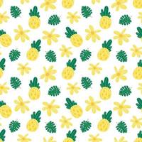 Pineapple flowers seamless vector pattern. Repeating vacations, tropics, exotic background with summer fruit. Use for fabric gift wrap packaging. Hawaii t-shirt