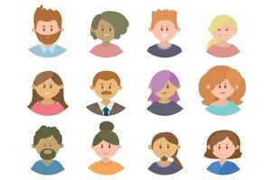 People avatar collection. Cartoon flat woman and man with diverse haircut. Cute modern characters, students or office workers creative team. User pic, different yong human face icons vector